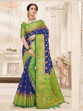 Stunning Navy Blue Banarasi Art Silk Woven Saree